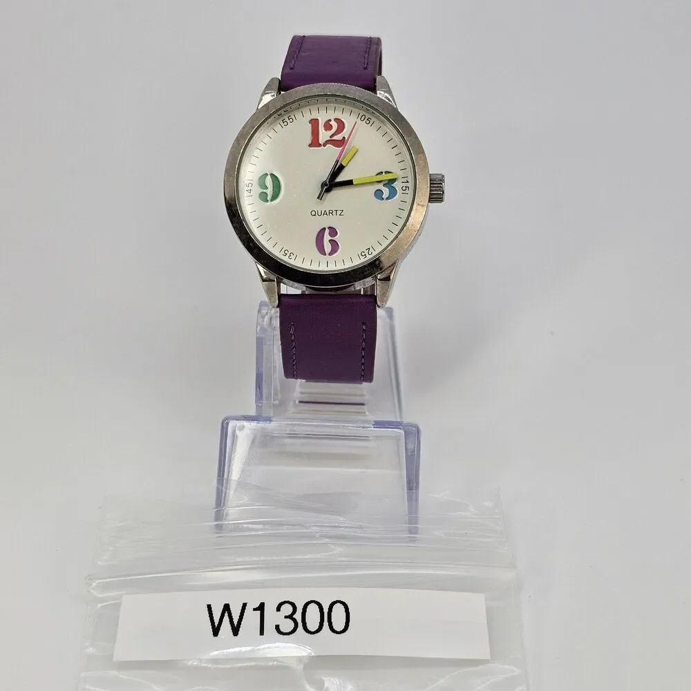 38MM Women's Watch White Dial Faux Purple Leather Bands‎ New Battery